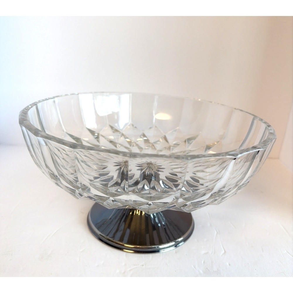 Vintage Crystal Glass Pedestal Bowl with Silver Plated Stand‎ Val St Lambert